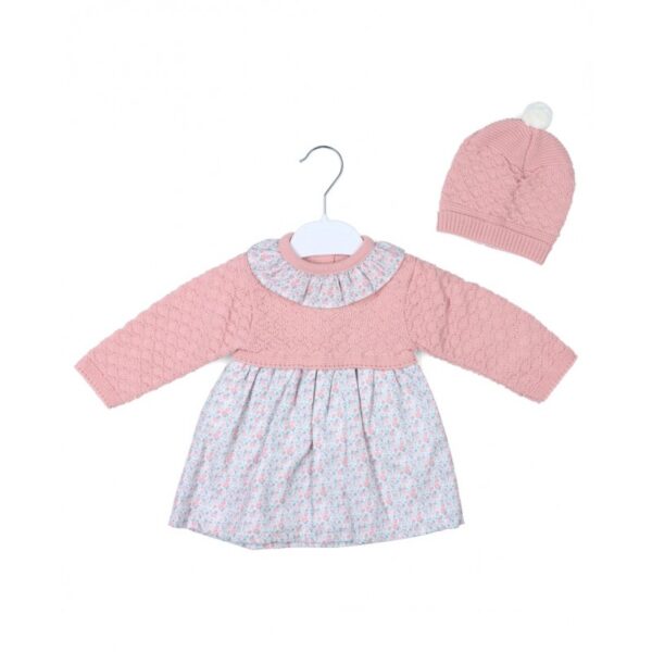 Conjunto bebé vestido combinado y gorro punto