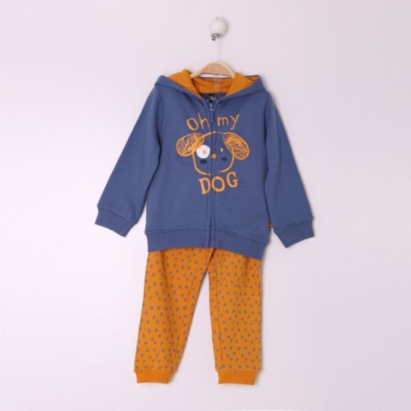 Conjunto largo bebe niño color unico, dibujo huellas perrito-ALM-29035-STREET MONKEY