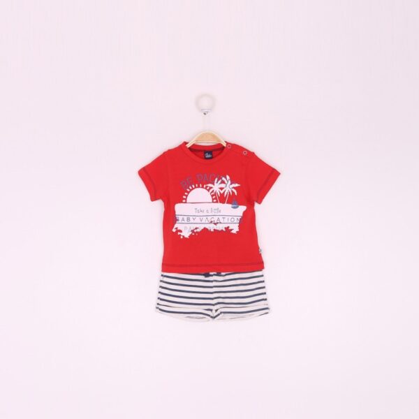 Conjunto niño pantalón corto y camiseta rojo/rayas azules-ALM-190010-Street Monkey - Imagen 2