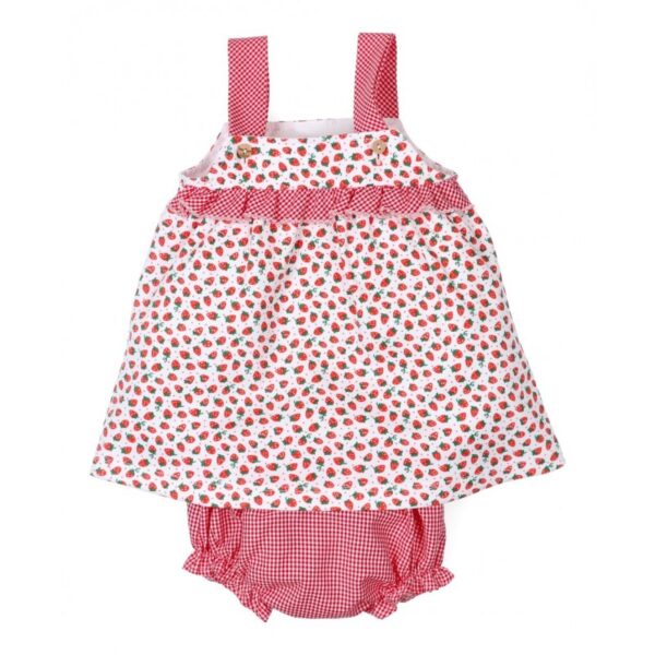 Conjunto Camiseta Tirante Ancho Fresas y Cubrepañal Vichy