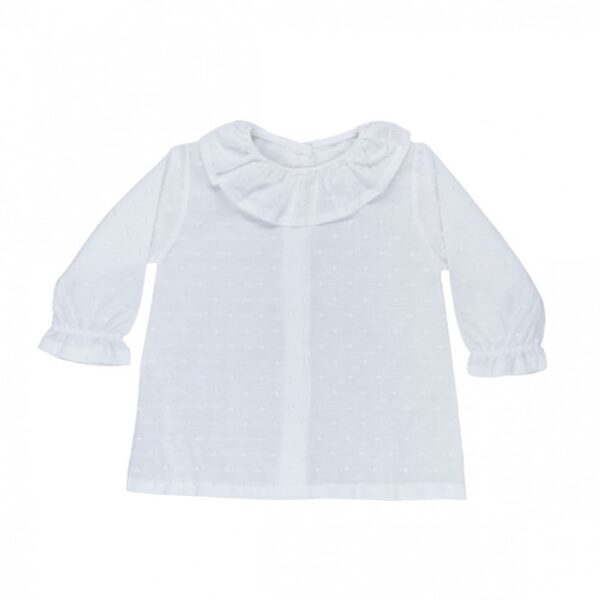 Camisa Bebé Plumeti Estampado Topitos con Cuello Volante MINHON - Imagen 2