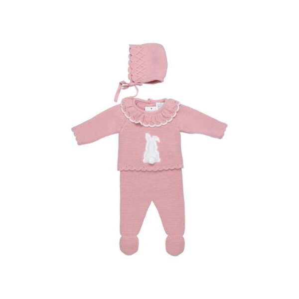 Conjunto 3 piezas punto bebé: Jersey, polainas y capota Conejito -30220-Tony Bambino