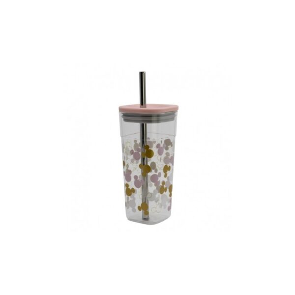 Vaso acrilico cube con pajita de acero inoxidable 540 ml Mickey
