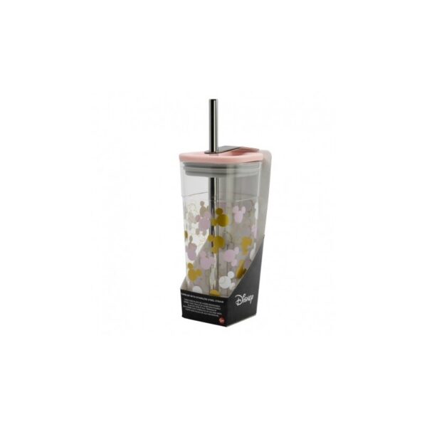 Vaso acrilico cube con pajita de acero inoxidable 540 ml Mickey